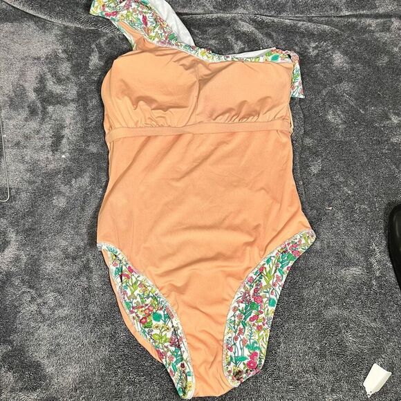 J Crew Liberty of London Ruffle One Shoulder One Piece Swimsuit Sz 8 - Picture 6 of 6